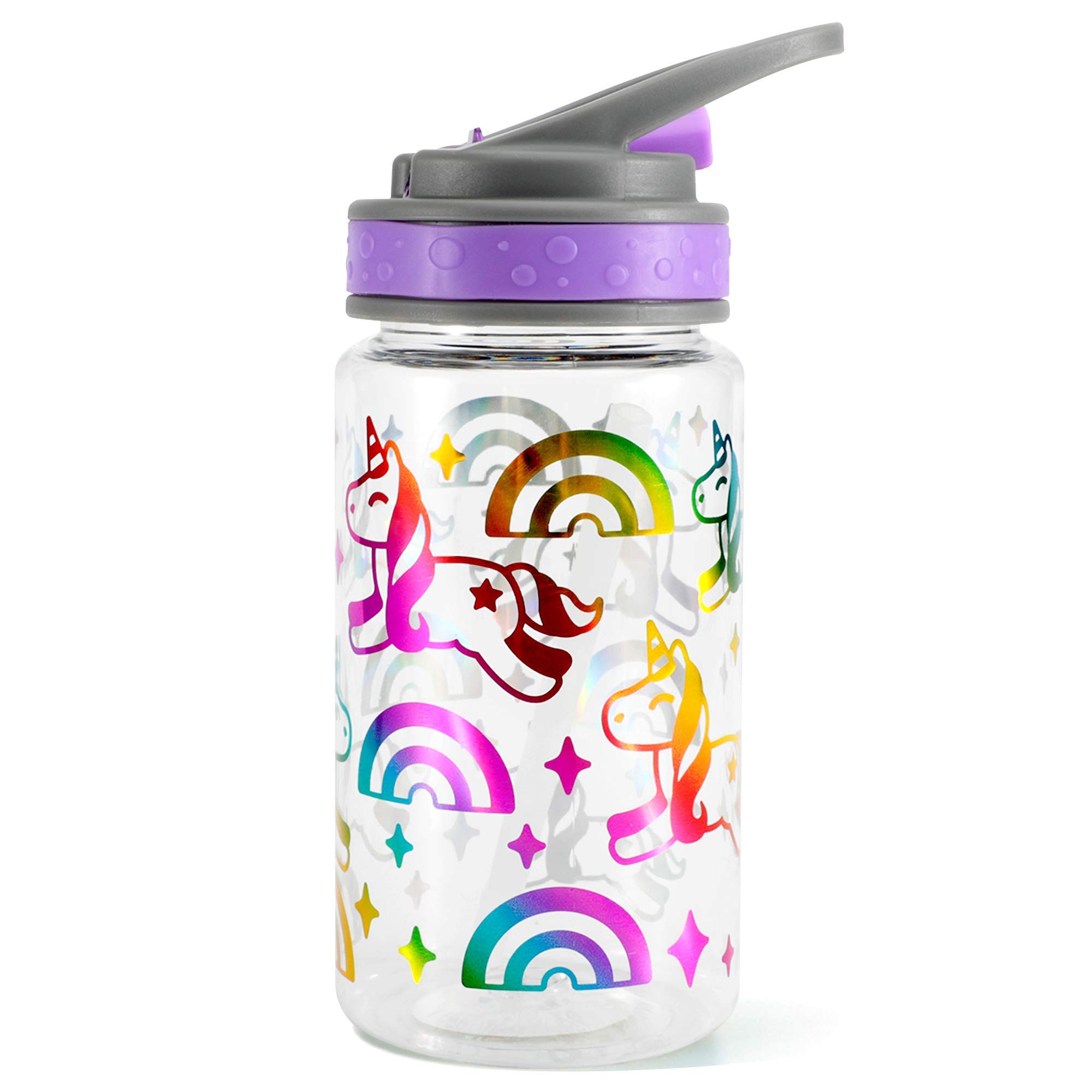 Home Tune Kids Water Drinking Bottle (440ml)- Tritan BPA Free, Wide Mouth, Flip Sip Top, Easy Open, Lightweight, Leak-Proof Water Bottle with Cute Foil Print Design For Girls & Boys - Unicorn