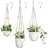 Mkono 3 Pack Macrame Plant Hangers Indoor Different Size Hanging Planter Basket Flower Pot Holder with Beads No Tassels 35"/2