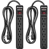 DEWENWILS 2-Pack 6-Outlet Surge Protector Power Bar, Flug Plug Power Strip with 6Ft Extension Cord Indoor, Protected Indicato