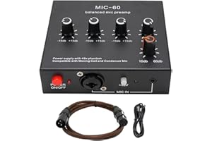 Glomora Microphone Preamp Mic Gain Booster 48V Power Supply Mic Pre Amp for Dynamic Condenser XLR 3.5mm 6.35mm Inputs Outputs