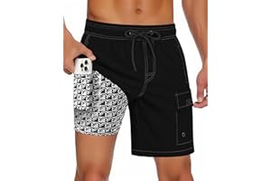 YUFAWOW Men Swim Trunks with Compression Liner Quick Dry Breathable Multi Pockets for Summer Beach Cruise Water Park