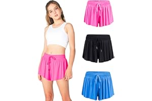 AIOIC Girls Butterfly Shorts Womens Flowy Shorts 2-in-1 Youth Butterfly Skirts with Spandex Liner