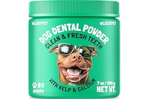 LEGITPET Dog Dental Powder for Teeth Cleaning Plaque Off & Tartar Control Fresh Breath Treatment with Kelp & Calcium Reduce Canine Bad Breath Natural Ingredients All Breeds & Ages 80 Scoops