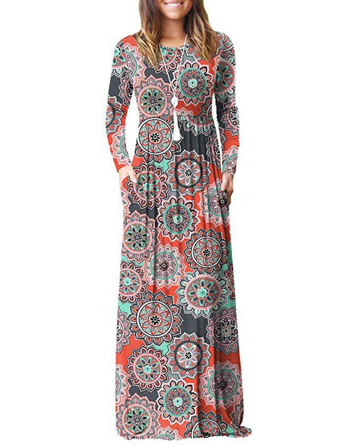 Women's Casual Maxi Dress Loose Long/Short Sleeve Racerback Long Dresses with Pockets