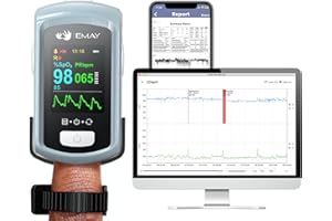 EMAY Sleep Oxygen Monitor with PC Software & App | Bluetooth Pulse Oximeter Rechargeable for Overnight & Continuous SpO2 Tracking with 72 Hours Built-in Memory | Gives Informative Report & Analysis
