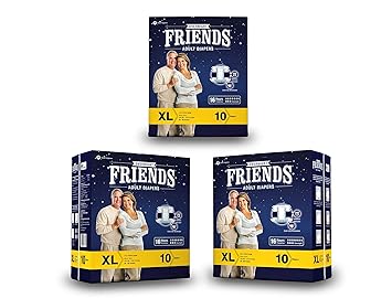 FRIENDS Overnight Unisex Adult Diapers Extra Large Waist Size (48- 68 Inch) 30 Pcs