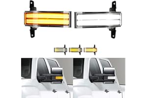 ROCCS LED Sequential Amber Side Mirror Marker Turn Signals White Parking Cargo Lights Switchback Tow Mirror Light for 2014-2019 Chevy Silverado GMC Sierra 1500 2500HD 3500HD, Clear Lens
