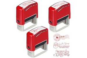 Pasimy 3 Pcs Christmas Self Rubber Stamps with Red Ink North Pole Self Inking Stamp Santa Claus Signature Reindeer Christmas 
