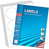 3" Circle Sticker Labels, Round Printable Sticker to Write On, Sticker Paper for Inkjet Printer, (6 Labels/Sheet), 30 Sheets, HB-C006