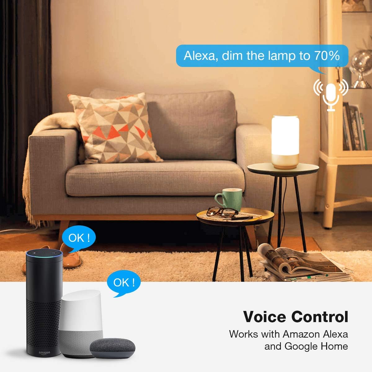 WiFi Smart Table Lamp for Bedrooms, LE LampUX Touch Bedside Lamp Works with Alexa Google Home, Modern Dimmable LED Nightstand Lamp, White & RGB Color Changing Night Light for Kids Room, Living Room - - 