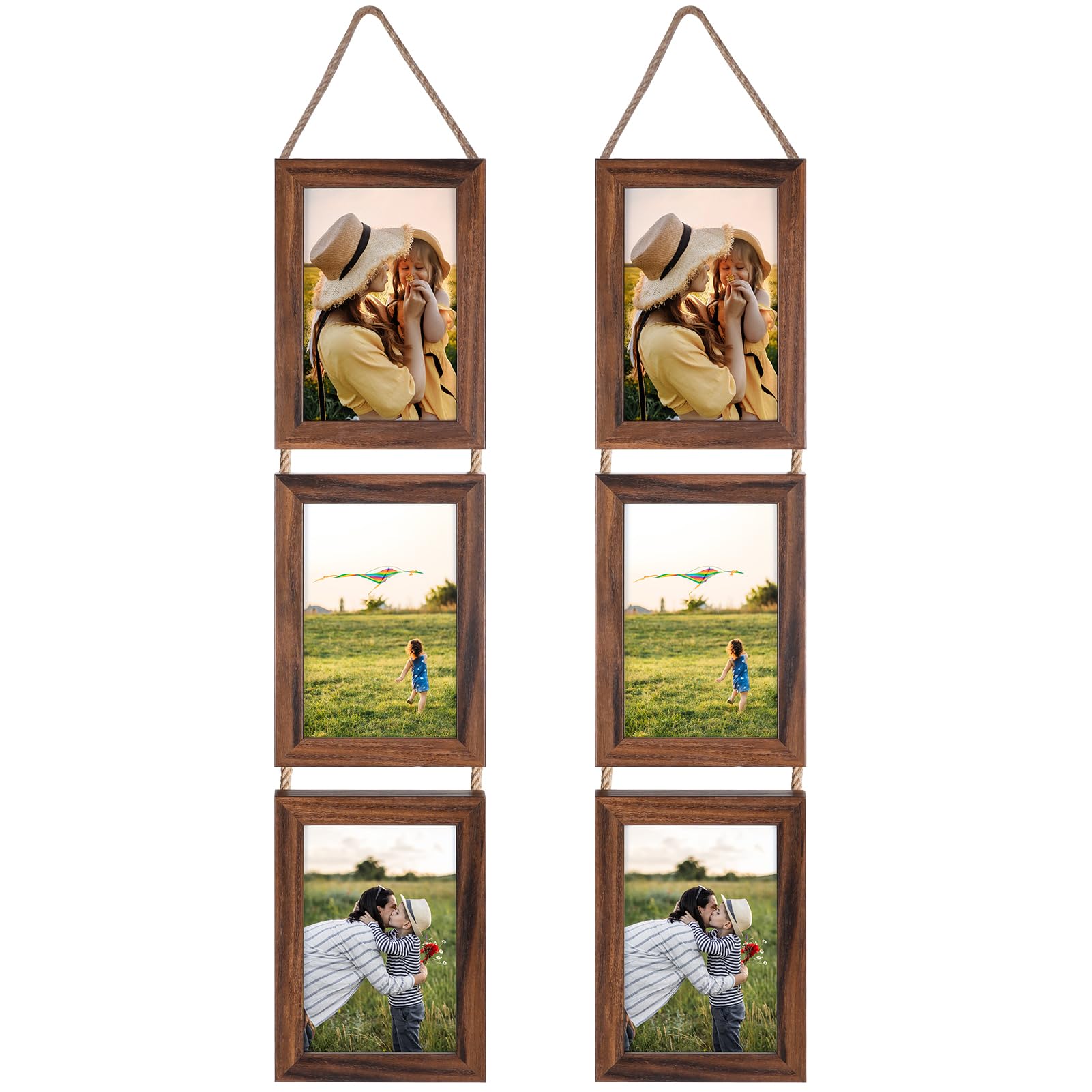 EYMPEU 6x4 Photo Frames with Twine Set of 2, Triple Brown Vertical Picture Frame 6x4 for Hanging in Living Room, Bedroom, Office — image 1
