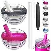 2 Pack 40 oz Detachable Flip Straw Lid for Stanley Quencher ProTour, Leak Proof for Stanley Lid Replacement Spill Proof Reusable Tumbler Cover Compatible with Stanley Cup (B-White+Rose)