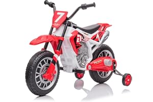 Luibas 12V 7AH Kids Ride On Motorcycle, Battery Powered Electric Dirt Bike, Electric Bike Off-Road Street Bike with Training Wheels, Ride on Toy for Kids 3+ w/ 2 Speeds, Built-in Music, Red