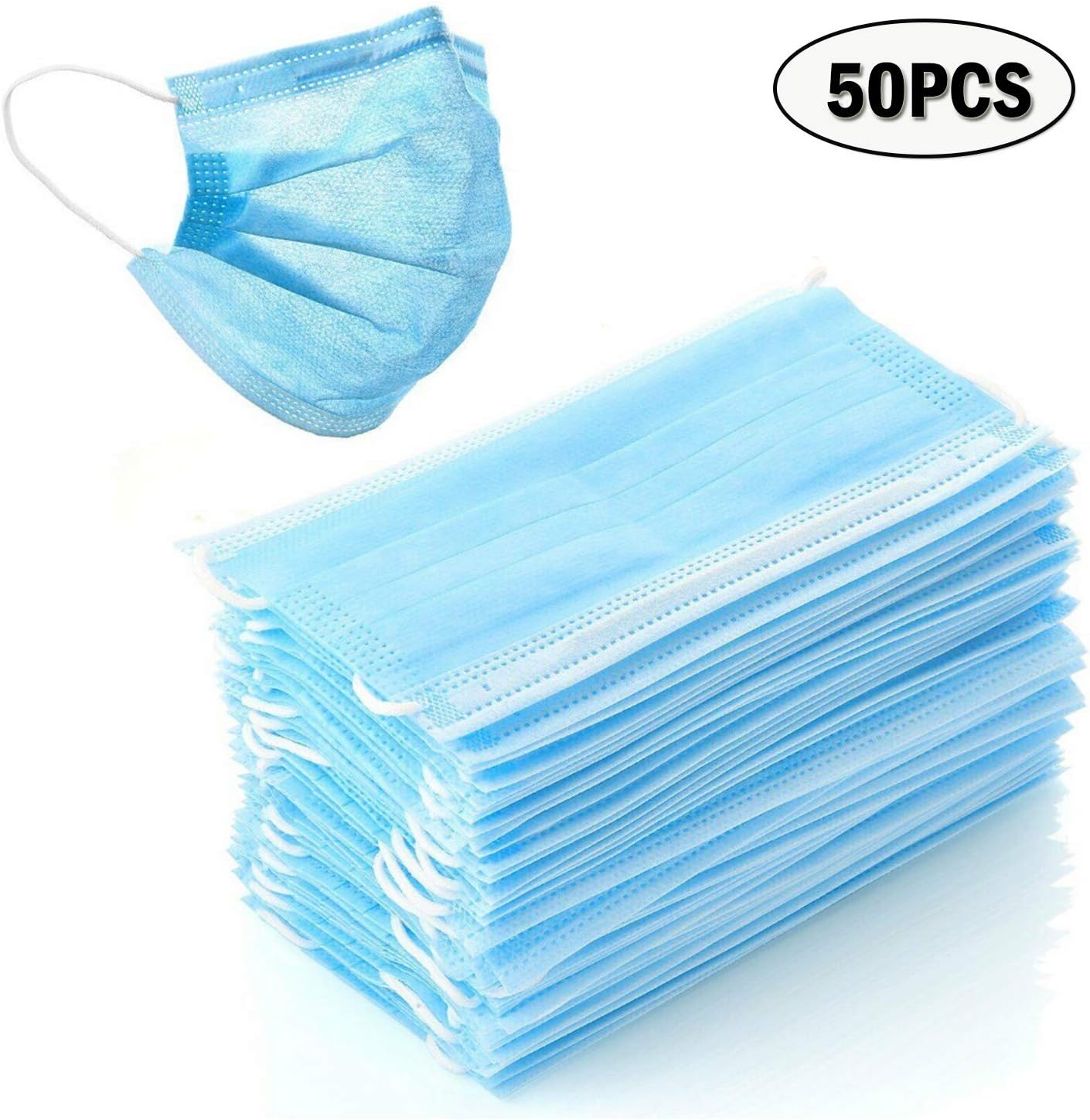 DXAMX 50 PCS 3-Layer, Universal Size, Hypoallergenic, Latex-Free, Blue