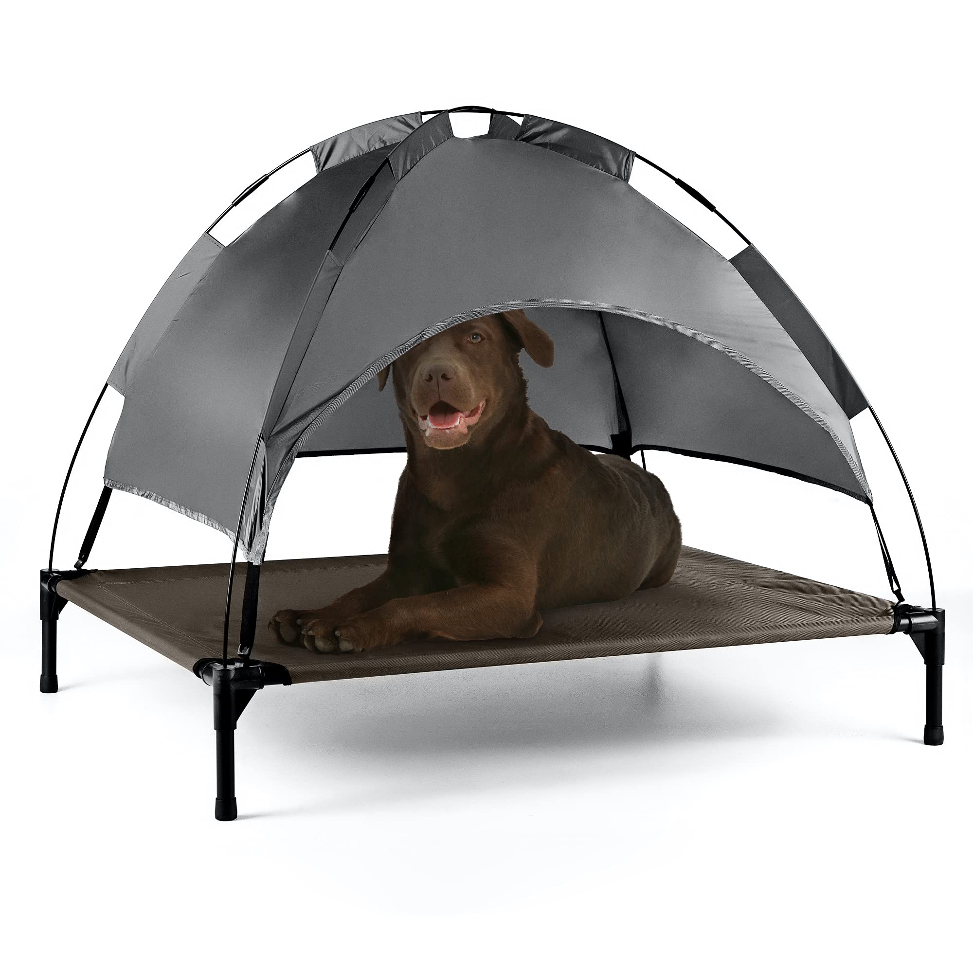 Petlicity Elevated Dog Bed with Canopy - Extra Large Raised Dog Bed Pet Cot with Removable Shade for Indoor Use - Waterproof, Breathable and Portable Sun Lounger Outdoor Dog Bed for Pets (106x85cm)