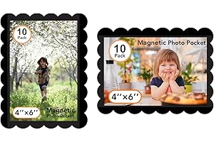 Mingting Magnetic Picture Frame, 10 Pack Magnetic Frame Reusable, Magnetic Photo Frames for Refrigerator 4x6” With Wavy Border, Refrigerator Magnets for Pictures Suitable Home, School, Office (Black)