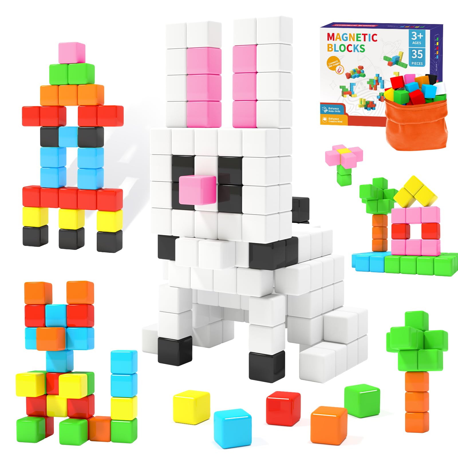 Hiwawind Magnetic Blocks, Toddler Toys for 3 4 5 Year Old Boys Girls, Stem Preschool Learning Sensory Toys and Gifts for Kids, Magnet Toys Building Blocks Cubes for Toddlers 3-5 （Pack of 2