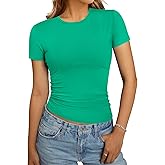GKBK Women's Casual Basic Going Out Tops Slim Fit Short Sleeve T Shirts Summer Crew Neck Tight Crop Tops