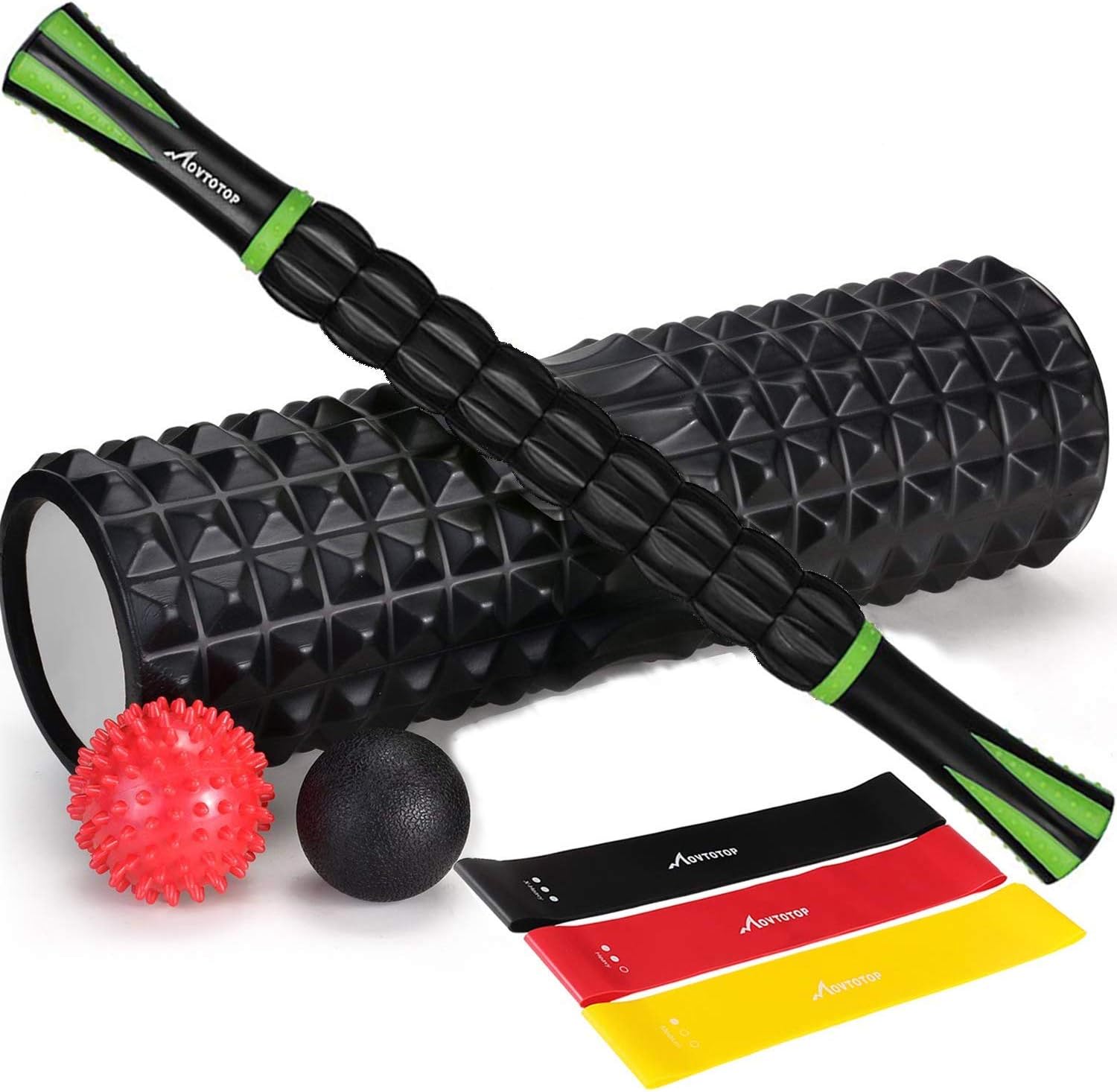 MOVTOTOP Foam Roller, Muscle Roller Stick, 3 Bande di resistenza 2