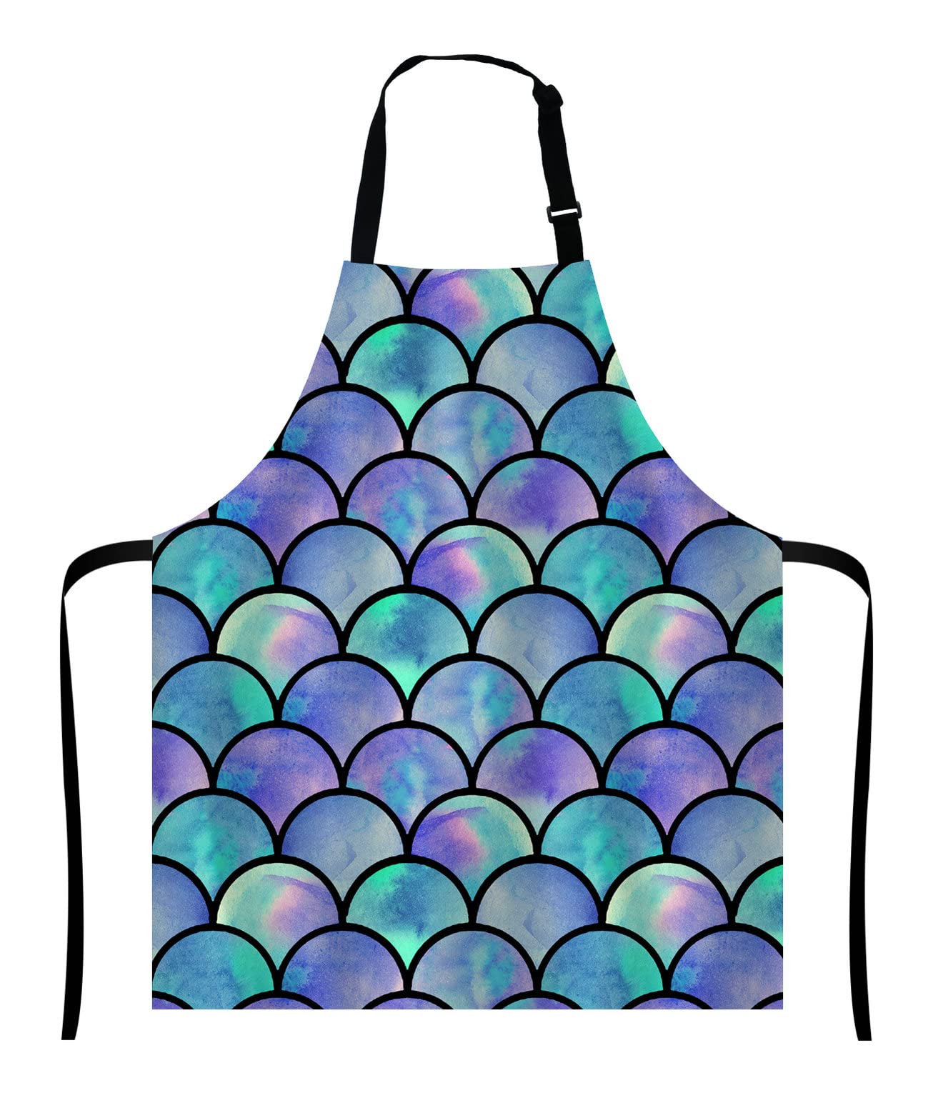 Wasach Mermaid Scale Apron, Watercolor Rainbow Scales of Mermaid,Adjustable Neck Bib for Men Women,Suitable for Kitchen Cooking Waitress Chef