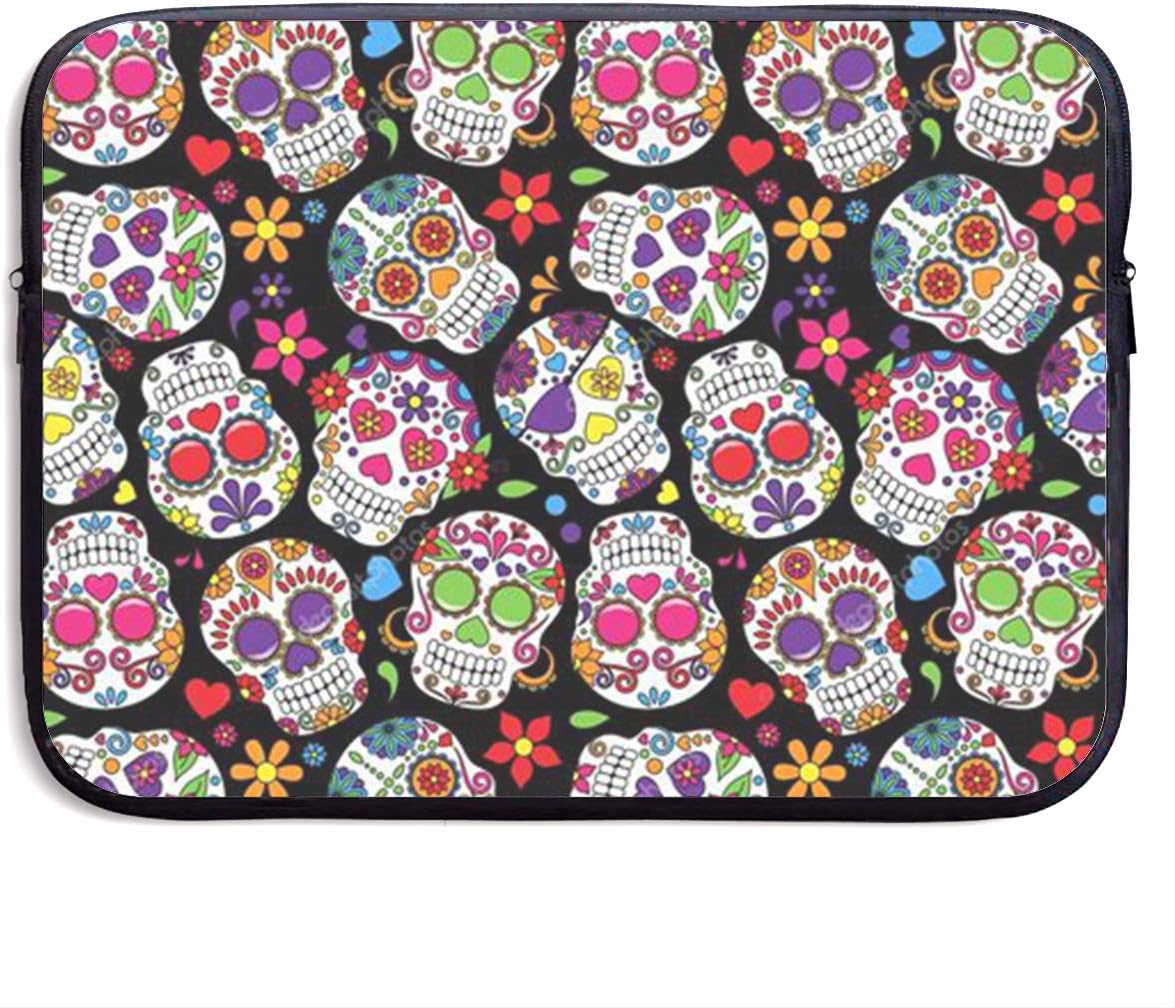YuanQuann Dead Sugar Skulls 13-15 Inch Laptop Sleeve Bag Portable Dual Zipper Case Cover Pouch Holder Pocket Tablet Bag, Water Resistant, Black
