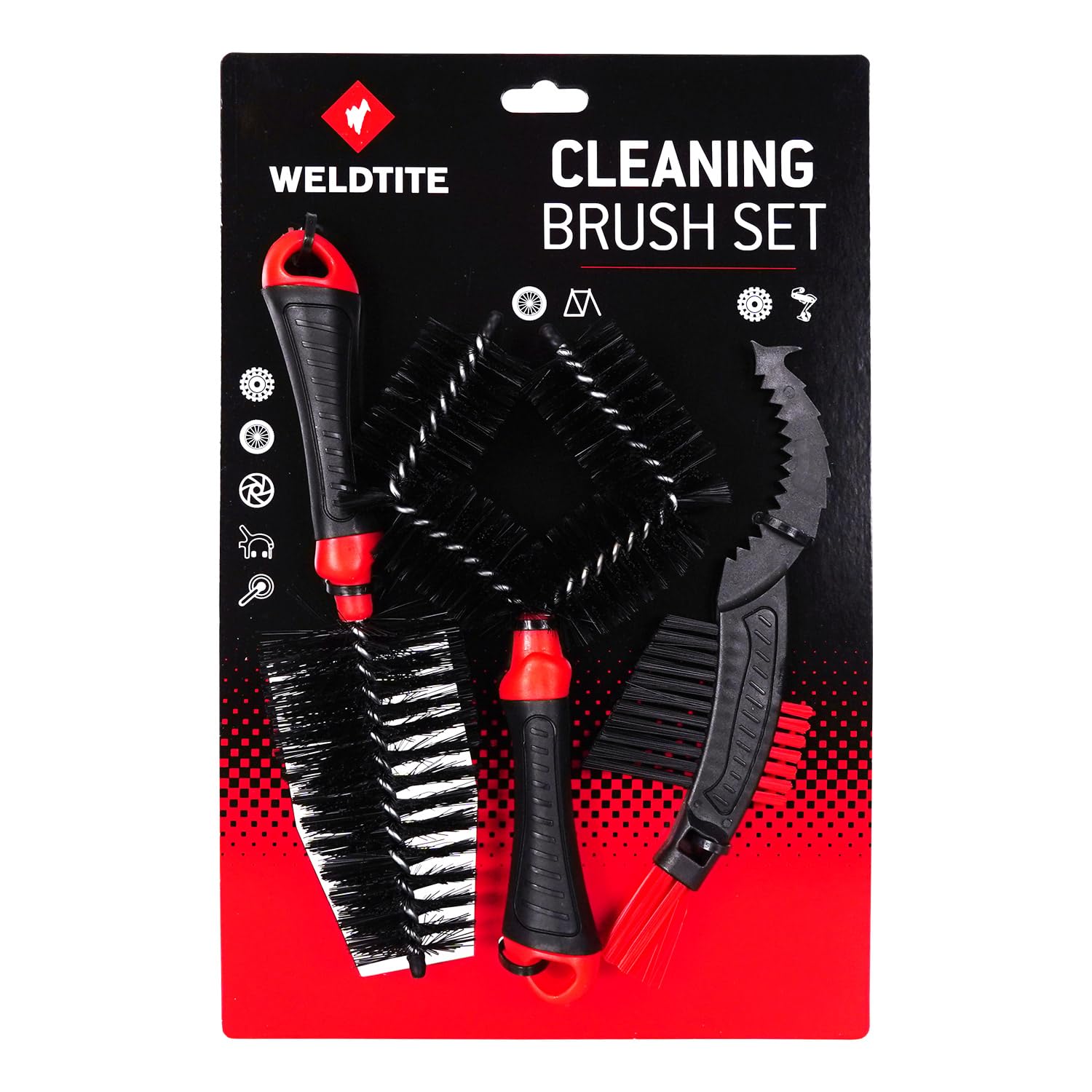 WELDTITE Cleaning Brush Set for Bikes - Includes Sprocket, Cone & Diamond Brushes