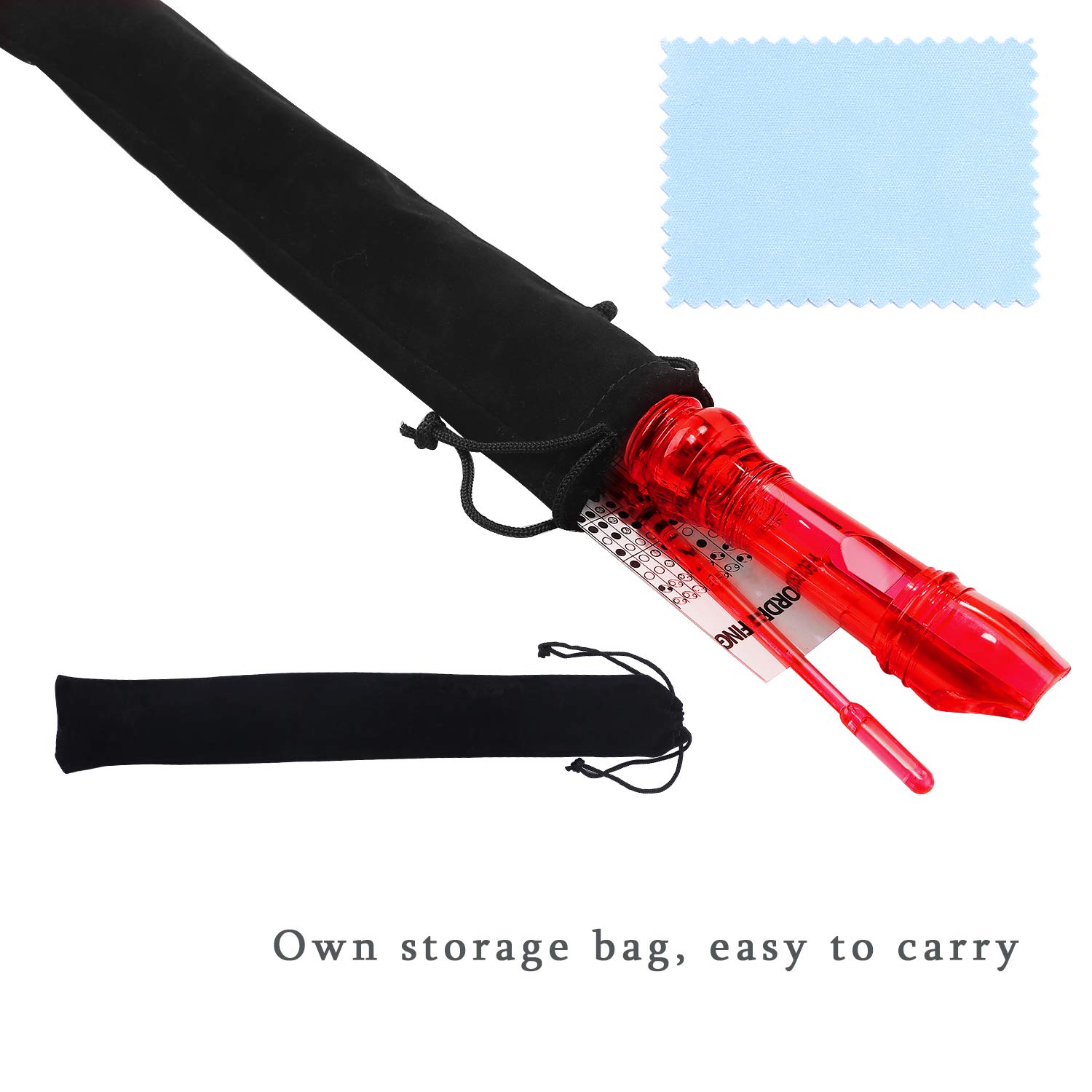 Lot-Yes 8-Hole Soprano Descant Recorder with Cleaning Rod + Case Bag Music Instrument (Crystal Red)