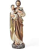 BC Catholic St. Joseph Statue with Child Jesus, 14" H Hand-Painted Catholic Statue, Patron Saint of Families & Travelers, Religious Gift for Baptism & Housewarming, Indoor Home Decor for Prayer Room
