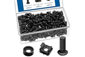 Sunxeke 45 Pack M6 x 16mm Rack Mount Screws,Cage Nuts for Rack Mount Server Shelves,Routers,Rack Mount Server Cabinet.Server Rack Screws,Square Insert Nuts and Washers with Box