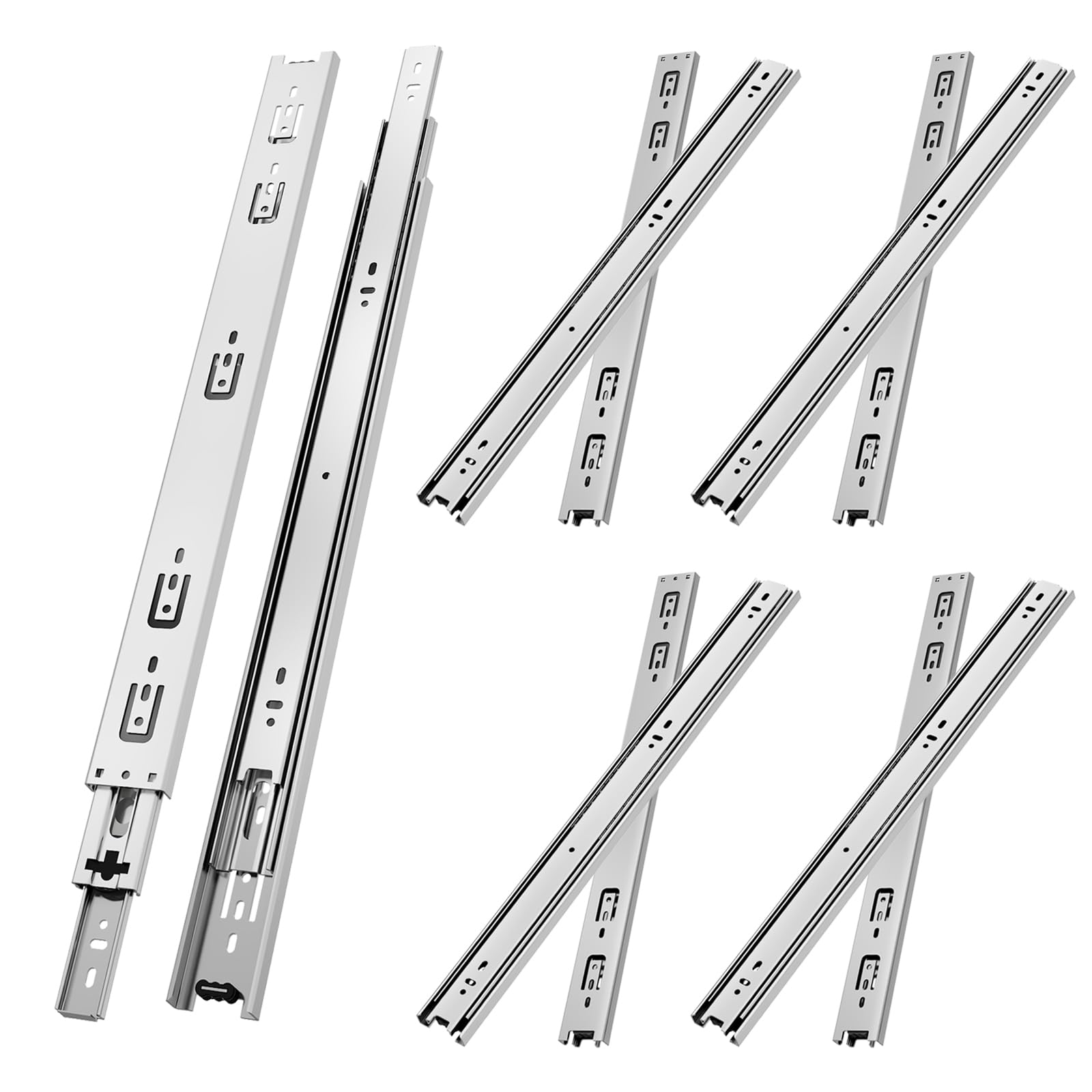 NECILO Silver 600mm Residential Drawer Runner, 45kg Load Capacity Full Extension Ball Bearing, Replacement Slides for Kitchen, Home, Office Drawers, Side Mount, 5 Pairs(10 Packs)