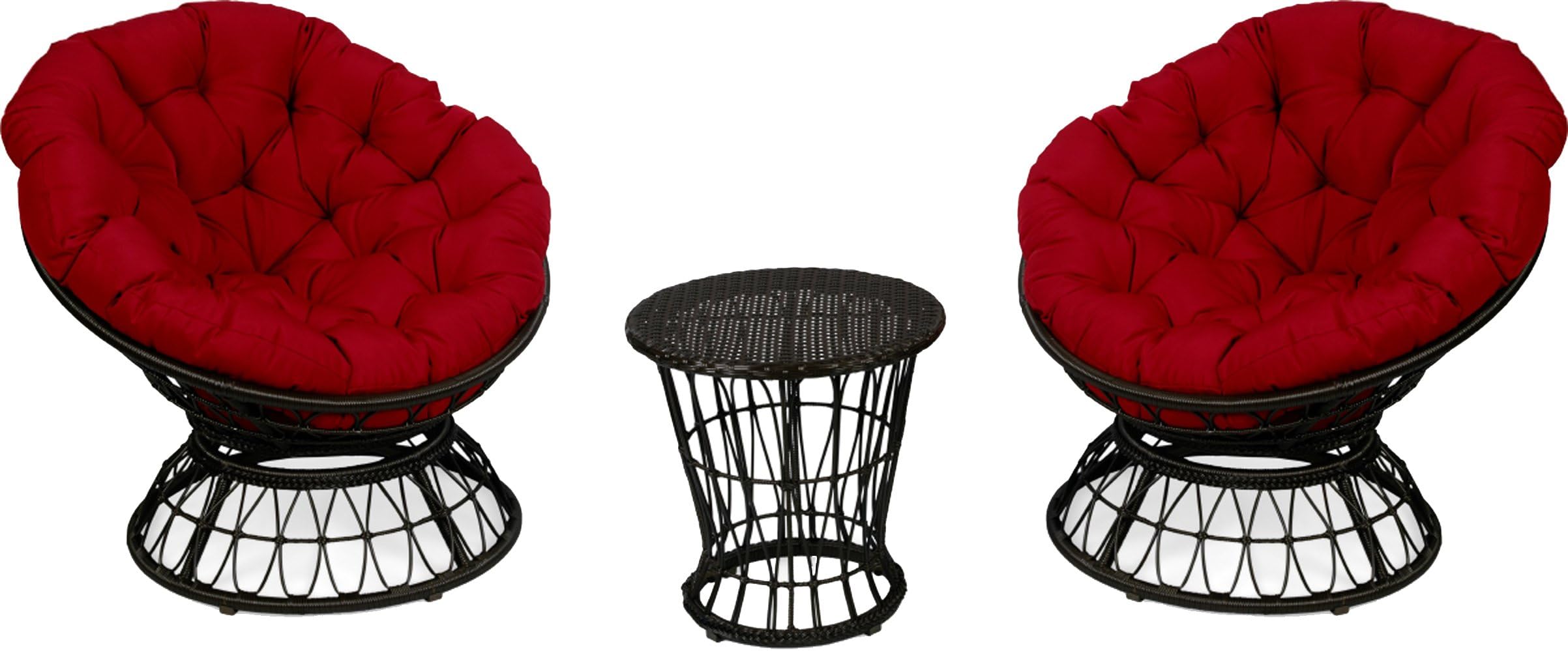 Terra Verde Home 3 Piece Papasan Resin Wicker Cushioned Set, Red/Brown