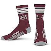 For Bare Feet NCAA Montana Grizzlies 4 Stripe Deuce Crew Sock Team Color MEDIUM