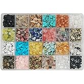 GangGangHao 1500+ Pcs Natural Chip Stone Beads About 500g Irregular Gemstones Healing Crystal Loose Rocks Bead Hole Drilled DIY for Bracelet Jewelry Making Crafting (5-8mm, 24 Color Mix)