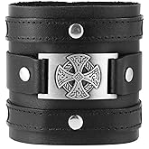 HZMAN Leather Bracelets for Men Viking Retro Wide Cuff Bracelet Black Leather Wristband Bracelet Jewelry Gift