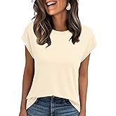 AUTOMET Women's Loose Fit Cap Sleeve Top, Comfort Crewneck Casual T-Shirt for Summer
