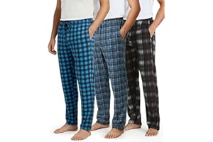 Real Essentials 3 Pack: Men's Fleece Pajama Pants Loungewear Soft Pj Bottoms Sleepwear Pockets (Big & Tall Available)