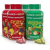 Balance of Nature Fruits & Veggies Supplements - Whole Fruit and Vegetable Ingredients for Women, Men, and Kids - 90 Fruits Capsules, 90 Veggies Capsules - 2 Sets
