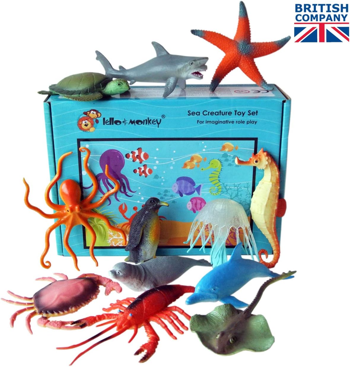 Lello and Monkey Sea Creature Toy Animal Figures - set of 12 boxed, (Age ranges)