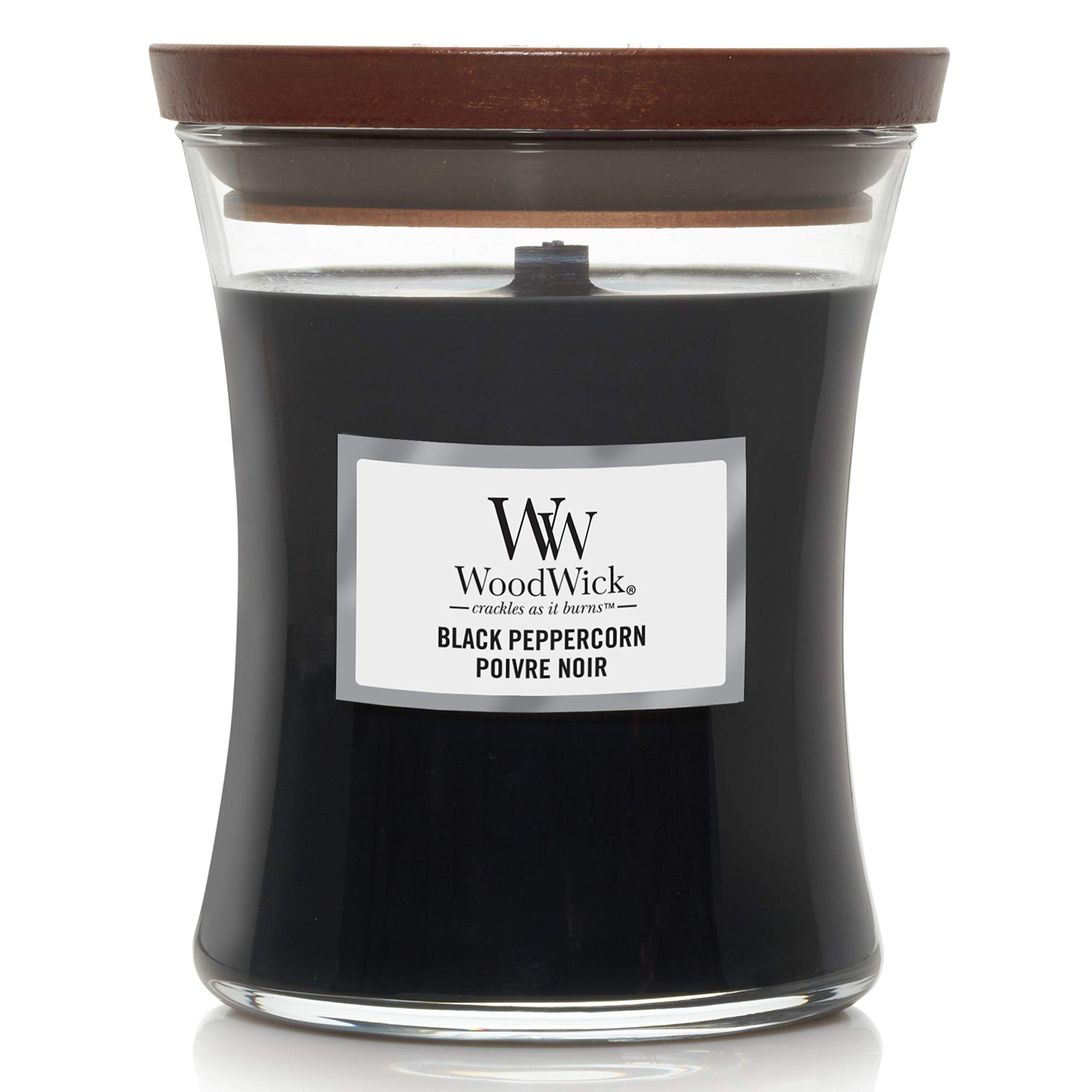 WoodWick Medium Hourglass Scented Candle with Crackling Wick, Black Peppercorn, Up to 60 Hours Burn Time, Black Peppercorn