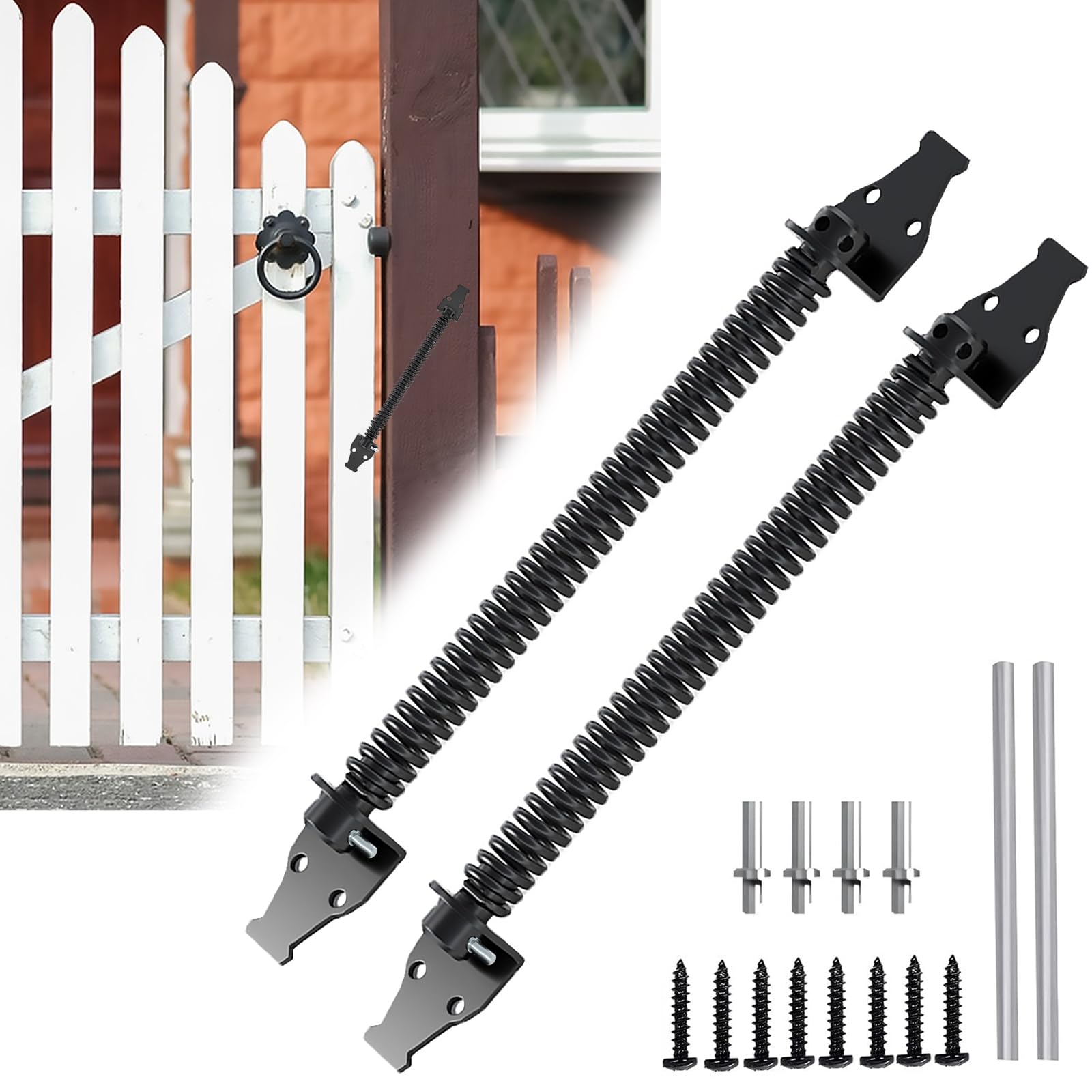 Automatic Door Closer Tension Spring, 2pcs Rod Door Closers, Spring Door Closers, 36cm Adjustable Gate Closer Springs for Garden Doors, Interior Doors and Exterior Doors, Wooden and Fence Door Gates