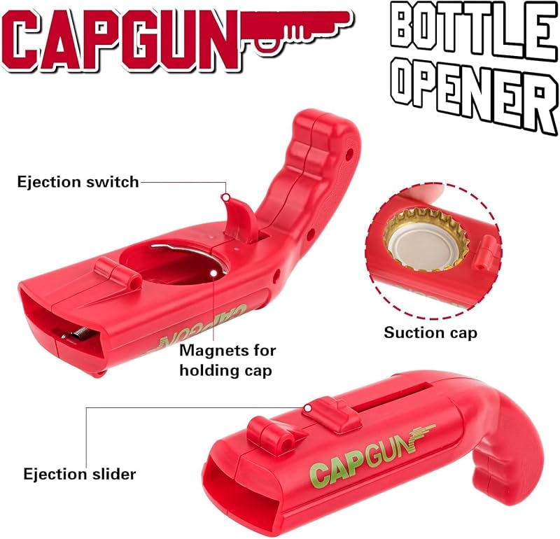 3 Pièces Ouvre-bouteille, Ouvre Bouteille de Pistolet, Cap Gun Ouvre-Bouteilles de Bière, Pistolet Décapsuleur de Tireur de Lanceur, Décapsuleurs à Capuchon pour Bar Fête et Cadeau, 13 x 5 cm- — photo 2 sur 7