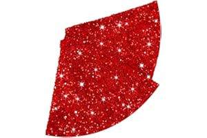 FUHSY 48 Inches Diameter Christmas Tree Skirt Red Sequin Velvet Tree Decorative Skirts Glitter Embroidered and Sequined Tree Cover Mat Glitter Xmas Tree Skirt for Christmas Halloween Tree Decoration