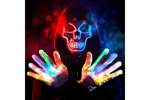 OceanWings Halloween LED Mask with Gloves Light up Costumes Scary Mask for Party Supplies Favor