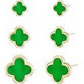 Clover Earring for Women 3 Pair Small Stud Four Leaf - 14K Gold Plated Hypoallergenic Lightweight Waterproof Non - discoloring Sensitive Ear for Birthday Christmas Anniversary Lucky Jewelry Gifts /Trendy Colors
