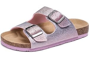 FITORY Little/Big Kids Cork Footbed Sandals for Boys & Girls, Soft Double Buckle Adjustable Slide Sandals, Comfortable Arch S