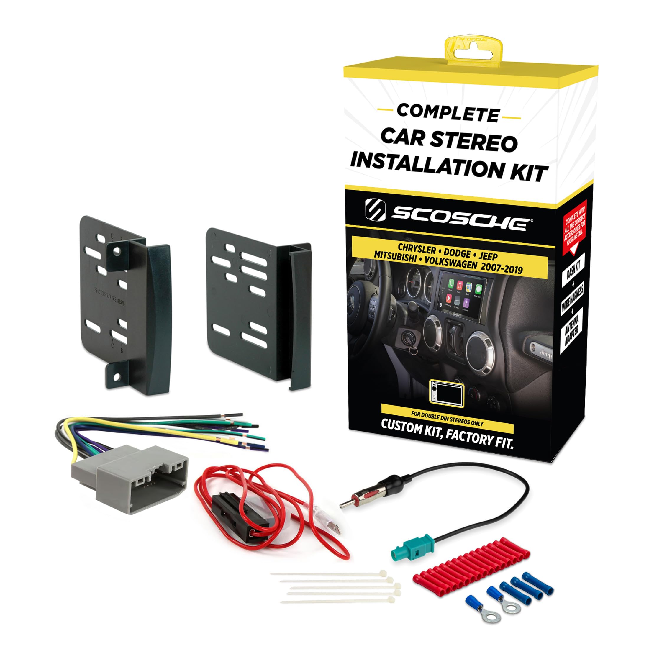 Photo 1 of Scosche ICCR6BN Double DIN Radio Installation Dash Kit Compatible with Select 2007-2019 Chrysler, Dodge, Jeep and RAM Vehicles - Complete Aftermarket Car Stereo Install Kit - See Fit Guide In Images