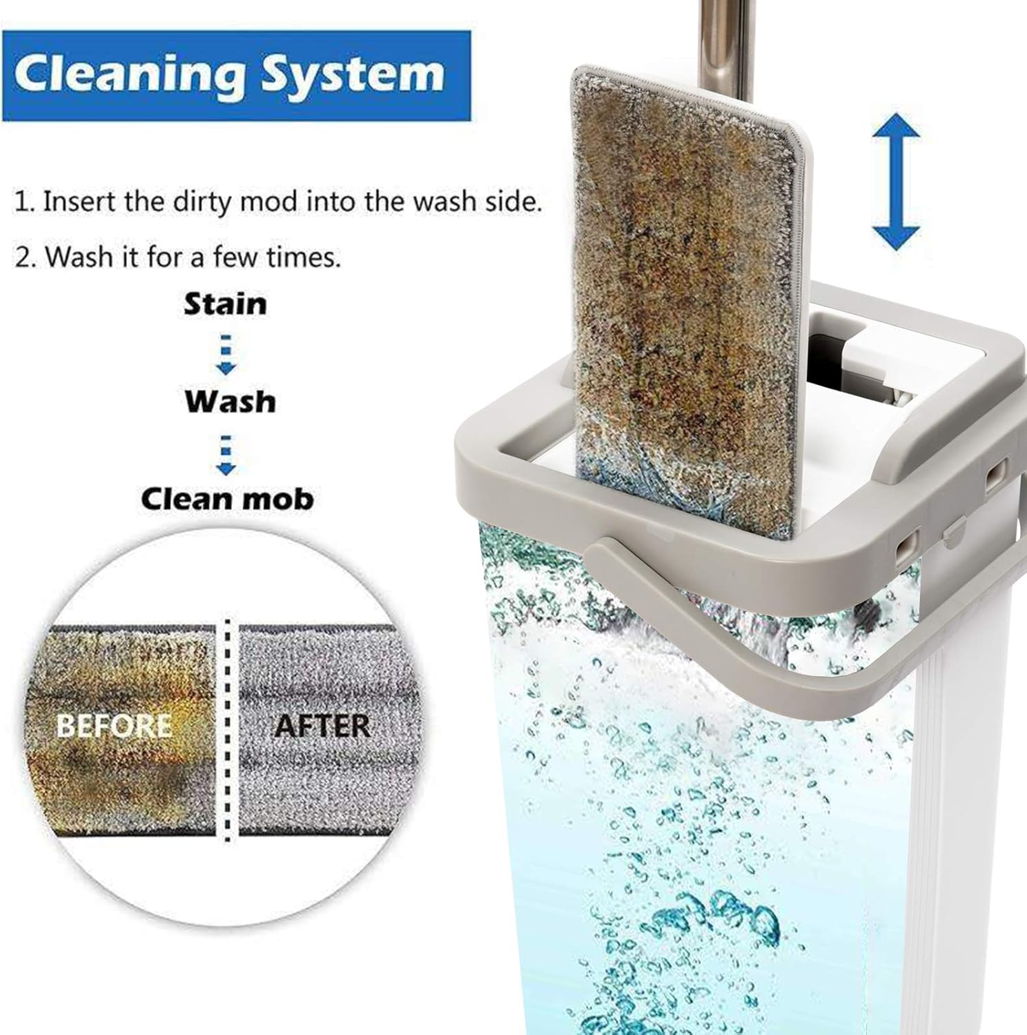 HTKMOS Mop Bucket with Wringer for Wood Floor Cleaning Supplies Set and Cleaning Squeeze Hand Free Floor Mop with 4 Washable & Reusable Microfiber Pads: Kitchen & Dining
