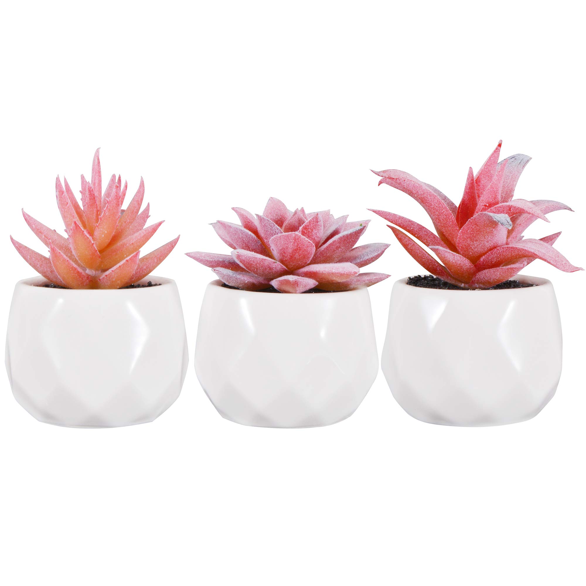 Zalava Artificial Succulent Plants, Artificial Plants Faux Succulent Plastic Grass Collection with Pot for Table House Balcony Office Fake Plants Decoration (3Pcs Pink-S)