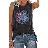 Floral Tank Tops for Women Mandala Tanks Wildflower Graphic Tees Sleeveless Tshirts Beach Vacation Summer Tops