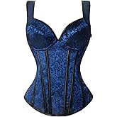 Kimring Women's Gothic Jacquard Shoulder Straps Tank Overbust Corset Bustiers